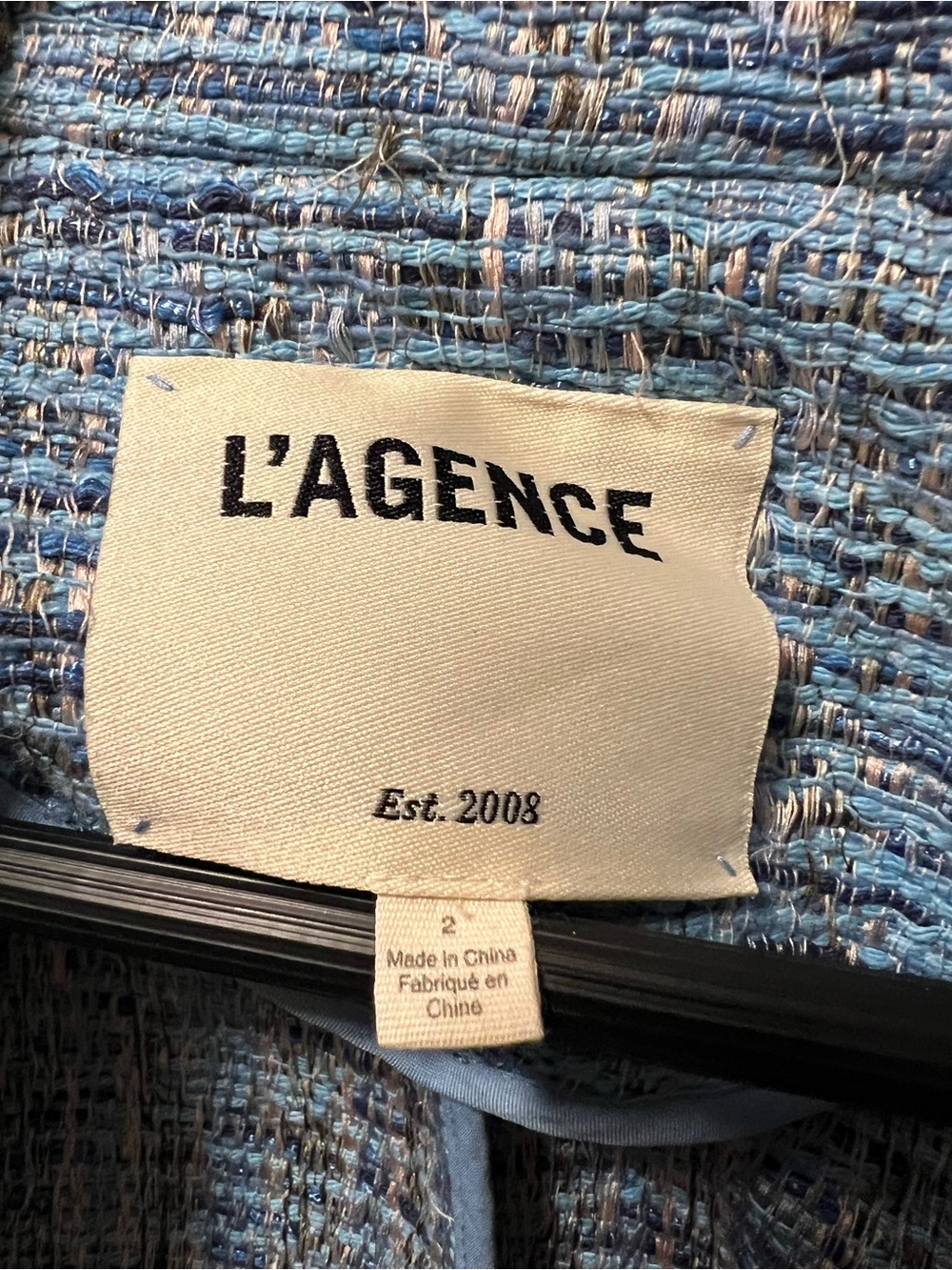 L’AGENCE Brooke Multi-Blue Tweed Blazer, Size 2 - Picture 5 of 10